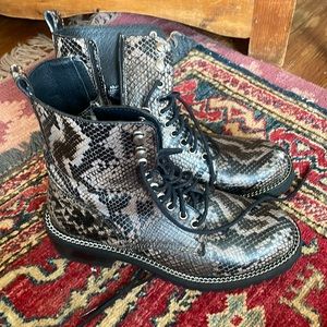 Aqua faux snakeskin combat boots